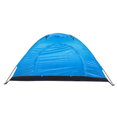 01 Camping Tent blue front view shows a compact weather-ready shelter for backpackers.