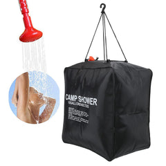 01 Solar heating design warms water under sun for comfortable camping showers.