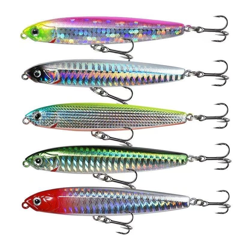 Five 0.49oz topwater lures in a tackle box