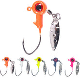 Black 1/16 oz freshwater jig head with 3D eye and willow blade