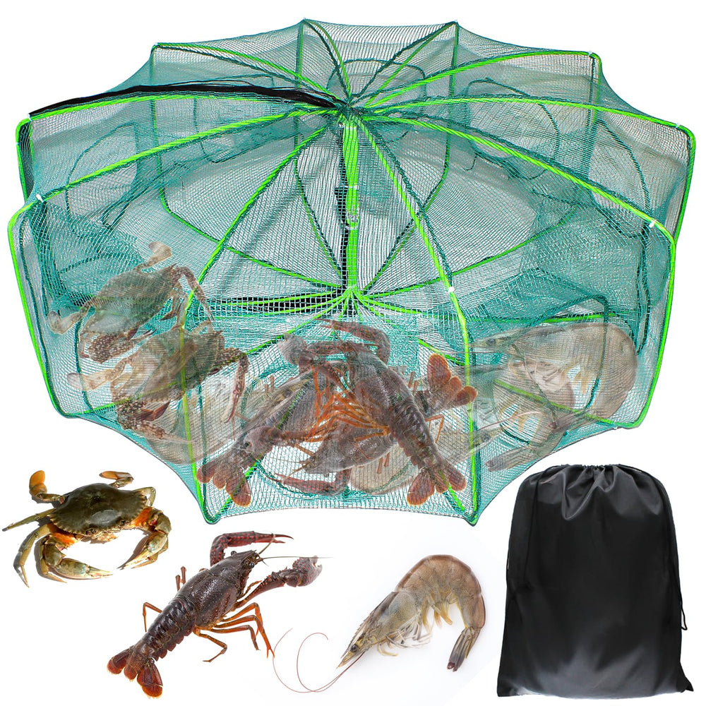 Portable 32x10 inch fishing bait trap folded for storage