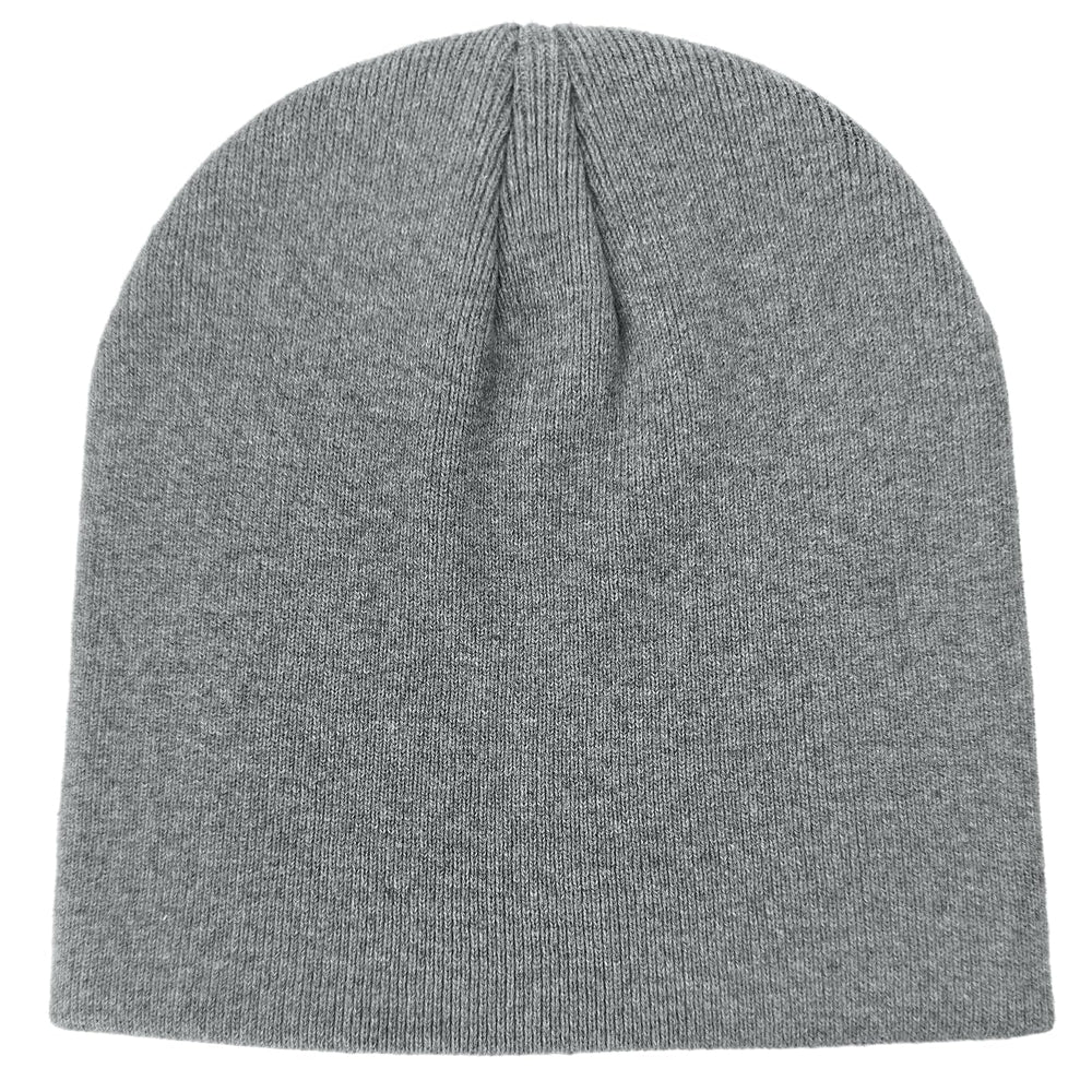 Unisex gray 100% cotton beanie hat, front view