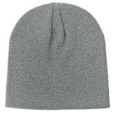 Unisex gray 100% cotton beanie hat, front view
