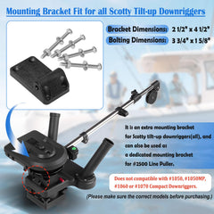 Right side view of the 1023 Tilt-up Mounting Bracket on a Scotty Downrigger