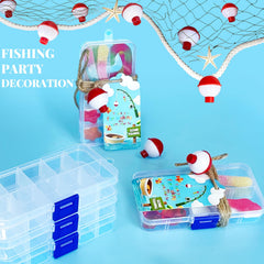 Gone Fishing themed party decorations with tackle boxes