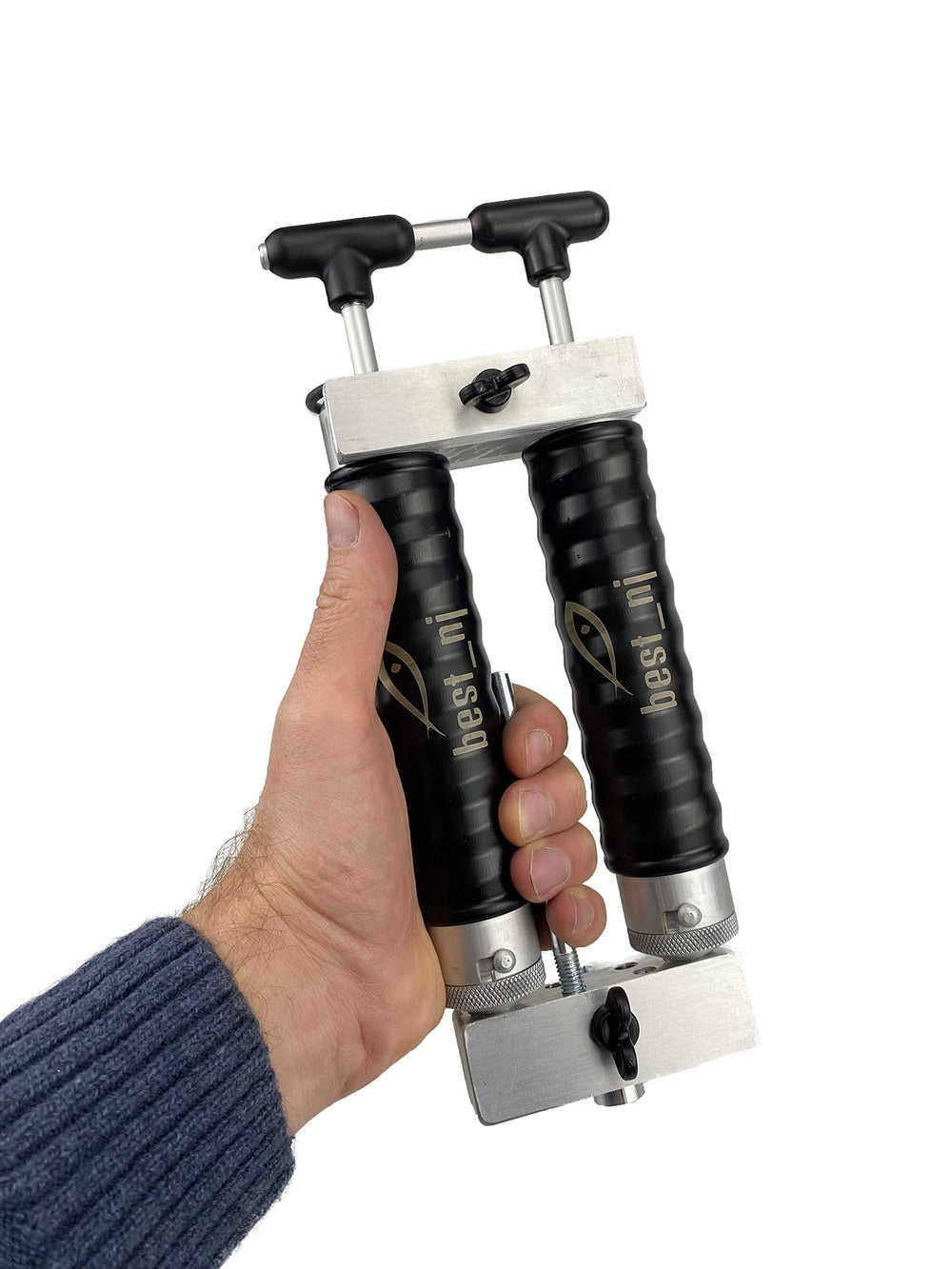 Two-cavity aluminum twin injector mold with locking nozzle, 120 ml + 120 ml