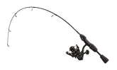 13 Fishing Blackout Ice Combo reel close-up highlighting instant anti-reverse for quick hooksets.