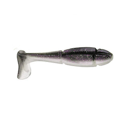 13 Fishing Churro paddle tail swimbait in Purple Rain, showcasing lure action to attract largemouth bass.