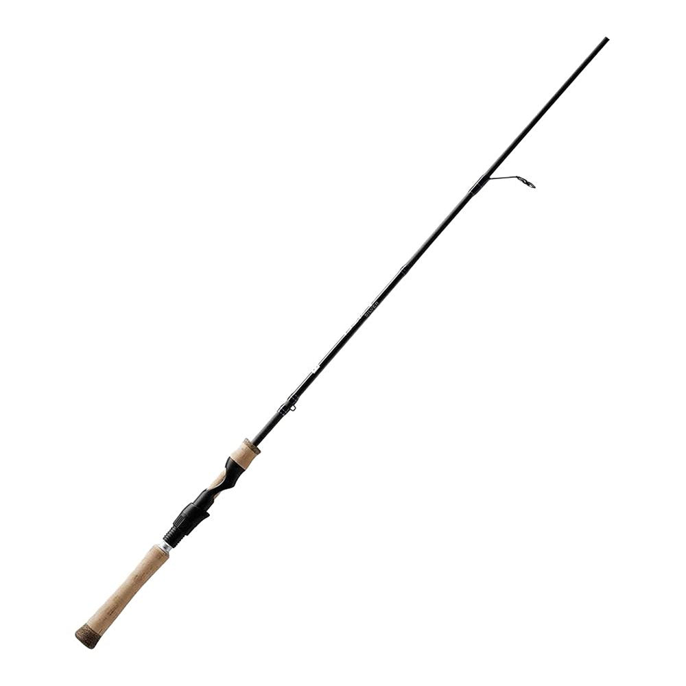 13 FISHING Defy Silver 6'6" L rod blank close-up highlighting sensitivity for freshwater fishing.