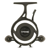 13 FISHING Freefall XL inline ice reel front view with durable graphite frame
