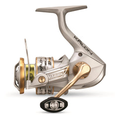 13 Fishing Kalon C spinning reel front view in silver-gold for salt and freshwater versatility