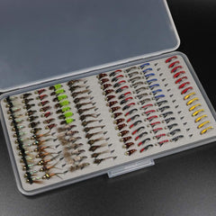 Assorted nymph, scud, and midge flies in the kit