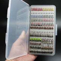 Hand-tied fly patterns with round bend hooks