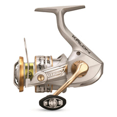 Kalon C Spinning Reel front view shows rugged aluminum drive gear for durable sessions.