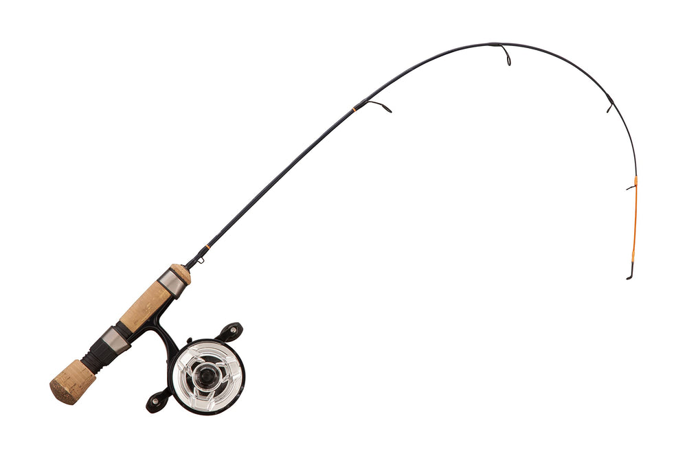13 Fishing Snitch Descent inline ice combo left-hand retrieve with compact 29in rod for precise casts