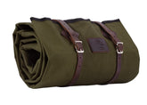 1844 Helko Werk Cowboy Bedroll forest green rolled for fast campsite setup.