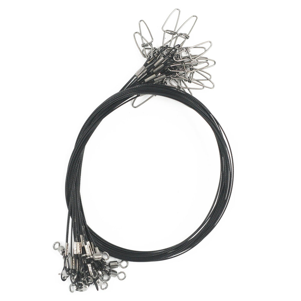 20pcs heavy duty fishing leaders black 19in with snap and swivel