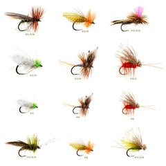 Side view of caddis dry fly assortment