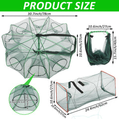 Foldable round crab trap with 10 entrances and rectangular square trap