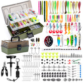Open view of 3-layer fishing tackle box kit showing exterior