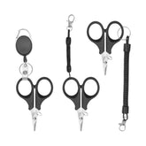 Three-pack fishing scissors with retractable lanyards