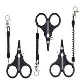 Three black stainless steel fishing scissors with titanium coating