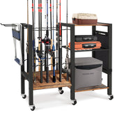 Three-tier fishing rod holder with 12-rod capacity in black stainless steel