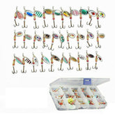 30-piece fishing lure spinnerbait kit with metal spoons and tackle boxes