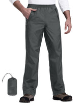 33,000ft packable rain pants folded in bag for easy travel protection.