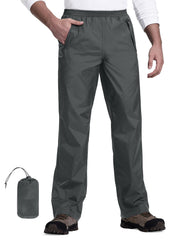 33,000ft packable rain pants folded in bag for easy travel protection.