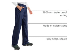 33,000ft women's navy rain pants pocket detail featuring secure zipped pockets