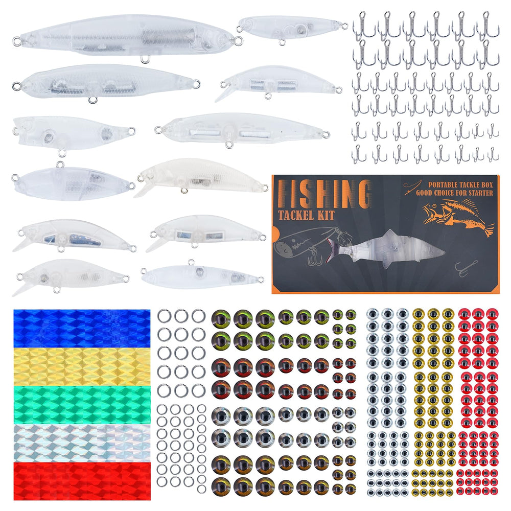 Hero image showing 357-piece DIY fishing lure making kit with unpainted lures and accessories