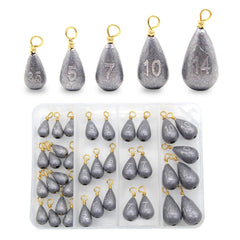 36-piece fishing sinkers kit in a transparent storage case