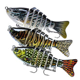 Three-pack realistic swimming wobble lures with jointed design for bass and pike