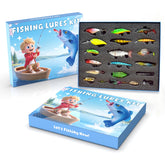 Front view of the 41-piece fishing lures kit box
