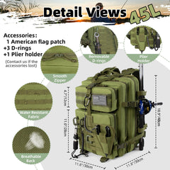 Close-up of removable plier holder and MOLLE webbing