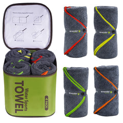 4Monster 4-pack microfiber towels with colorful seams for family tracking and quick drying.