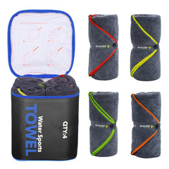 4Monster 4-pack microfiber towels with color seams for easy family identification during trips