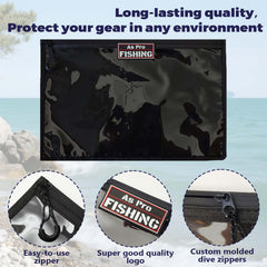 Four tackle storage bags laid out for organization