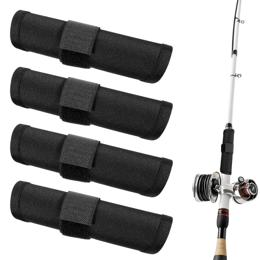 Four black fishing hook covers laid out