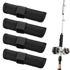 Four black fishing hook covers laid out