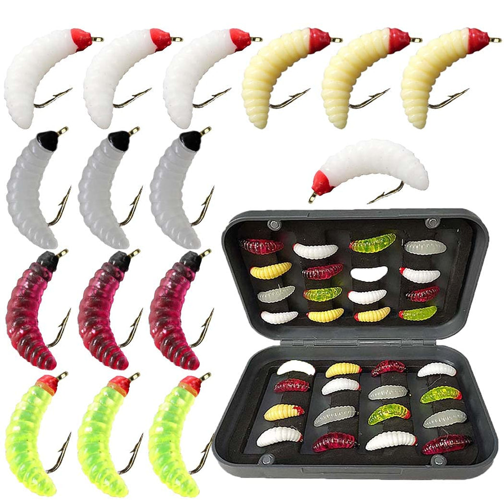 Assorted 50-piece maggot wet flies in mixed colors