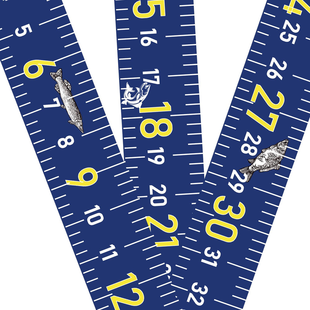 Blue 51 inch fish measuring tape sticker applied to boat
