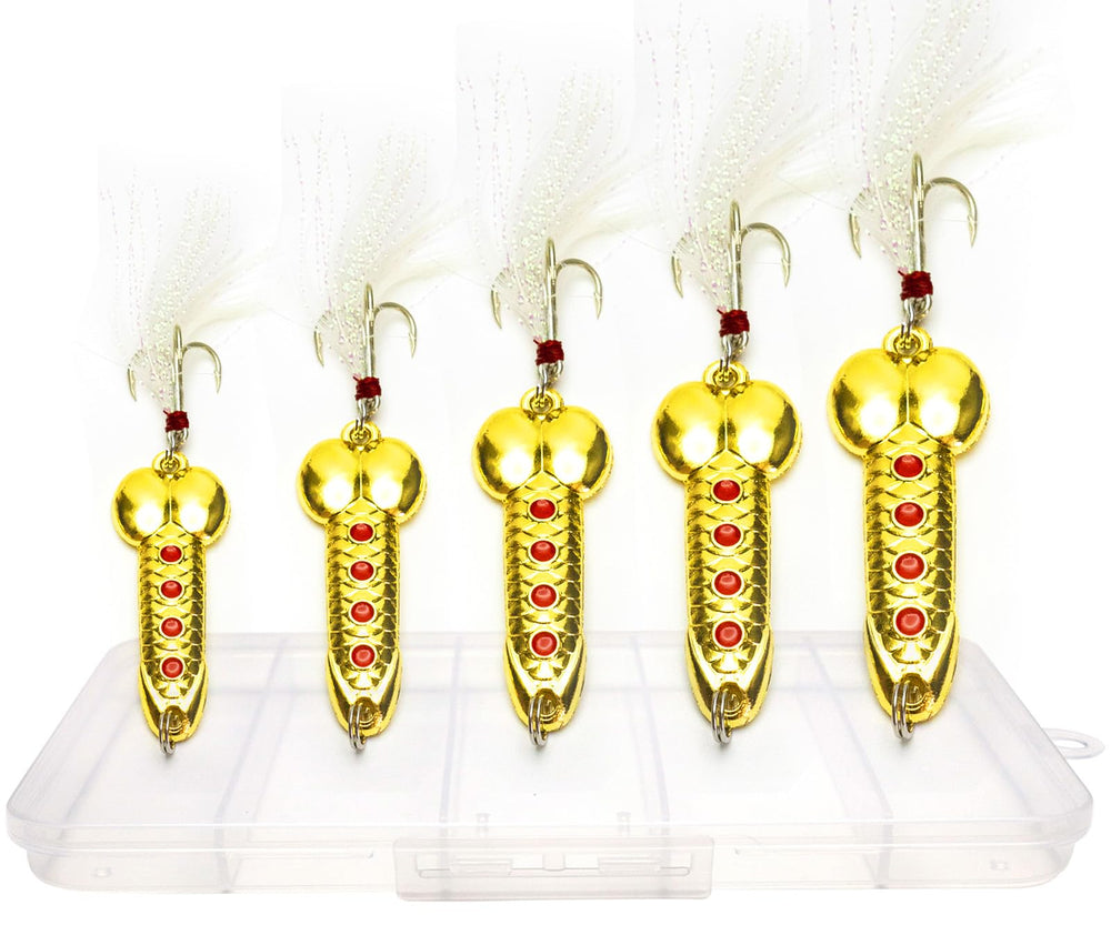 Five piece set of funny fishing lures with spinner baits