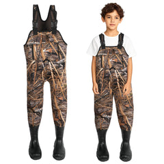8 Fans kids neoprene waders close-up showcases 4.5mm warmth and waterproof construction.