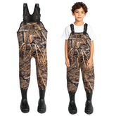 8 Fans kids waders front view in Next Camouflage Evo for active outdoor play