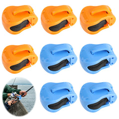 8-piece fishing rod holder set with orange and blue clips attached to a rod