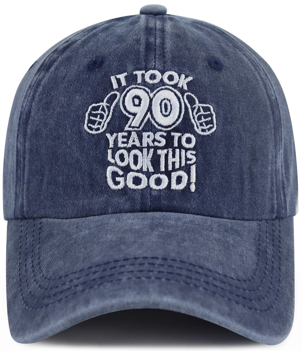 Front view of 90th birthday cap with embroidered 90 design and 1933
