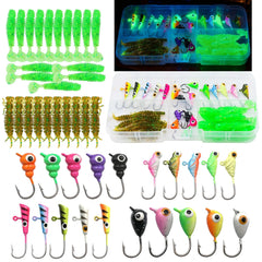 Front view of 9KM DWLIFE 45-piece ice fishing kit in a tackle box