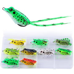 9PCS Frog Lure Kit - topwater frog lure with realistic 3D eyes